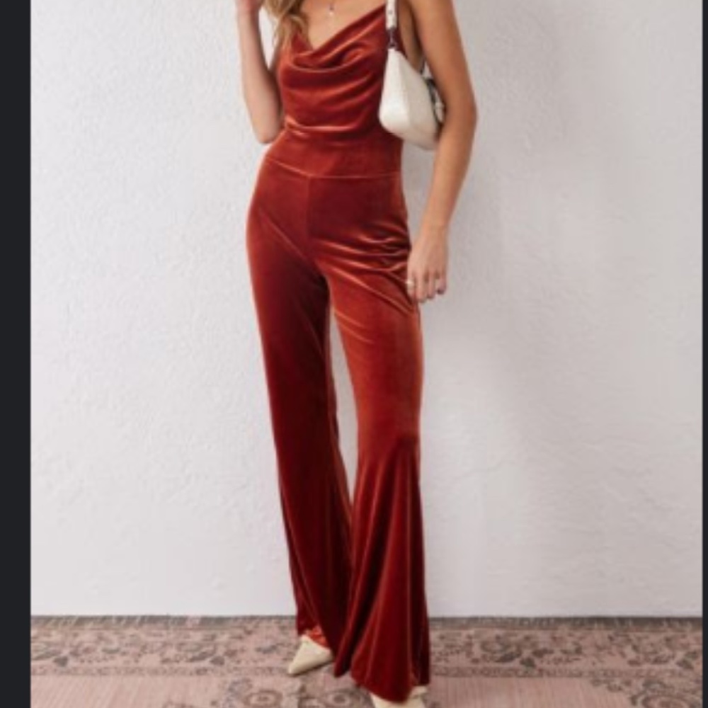 Urban Cow Neck Velvet Jumpsuit